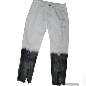 Land Of Nostalgia White/Black Skinny Sz XLARGE Distressed Jeans  Streetwear Cozy